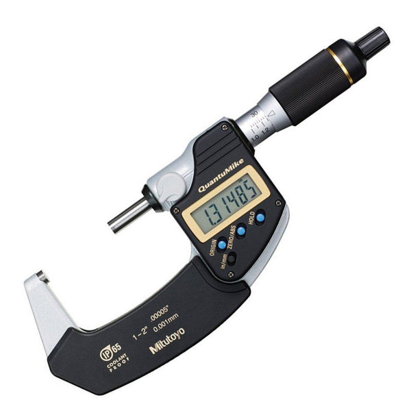 25-50mm (1-2") QuantuMike Micrometer SPC Data Output Coolant Proof IP65 - Ratchet Thimble